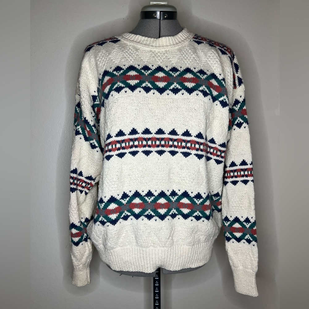 Vintage 80s 90s Women's L Knit Sweater Winter Christmas Color Stripe Cozy